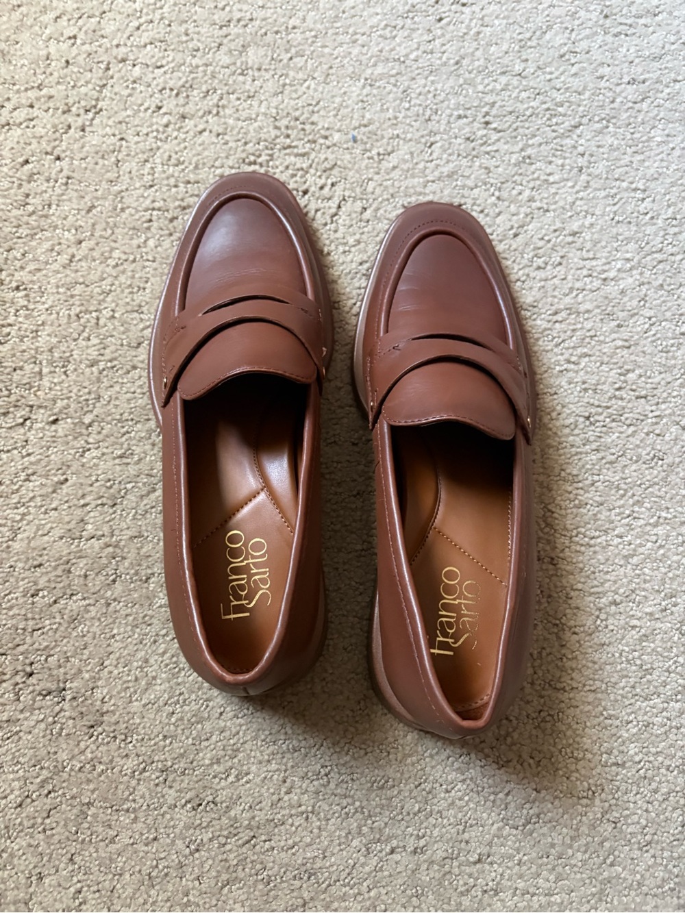 Franco Sarto women’s Penny Loafers in Tan Brown Leather